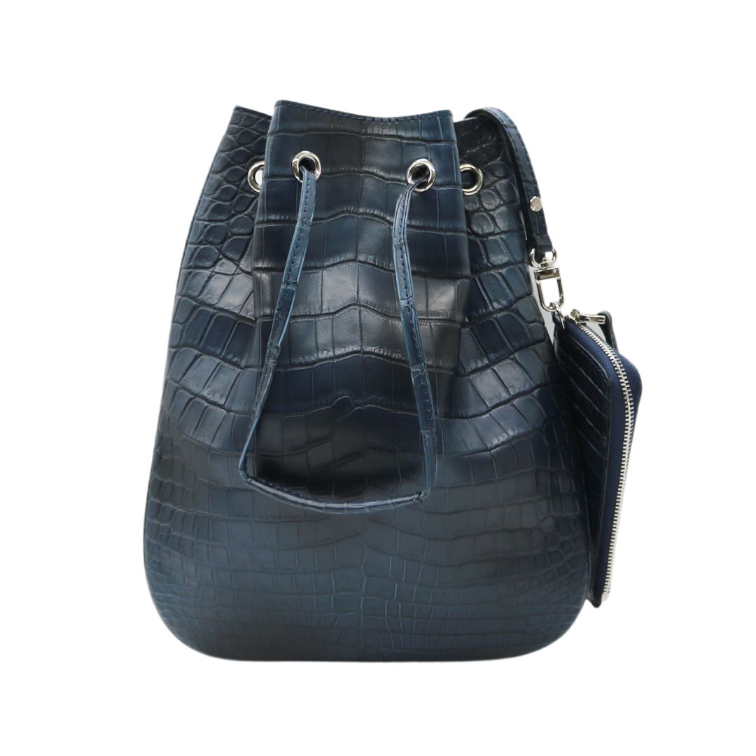 CROCODILE クロコダイル 巾着バッグ ネイビー×エメラルドブルー