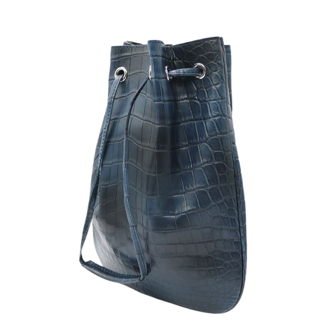 CROCODILE クロコダイル 巾着バッグ ネイビー×エメラルドブルー