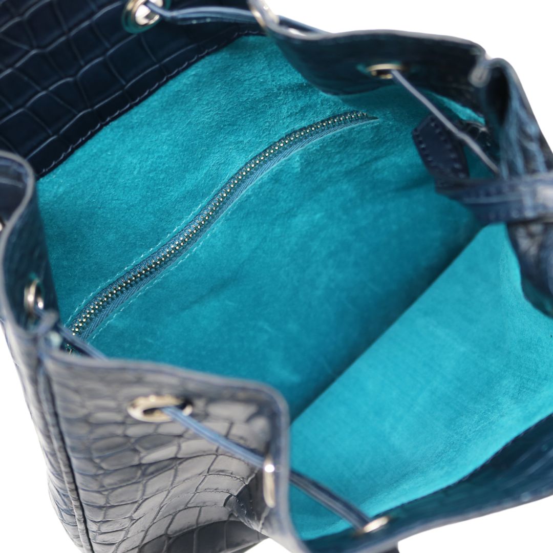 CROCODILE クロコダイル 巾着バッグ ネイビー×エメラルドブルー