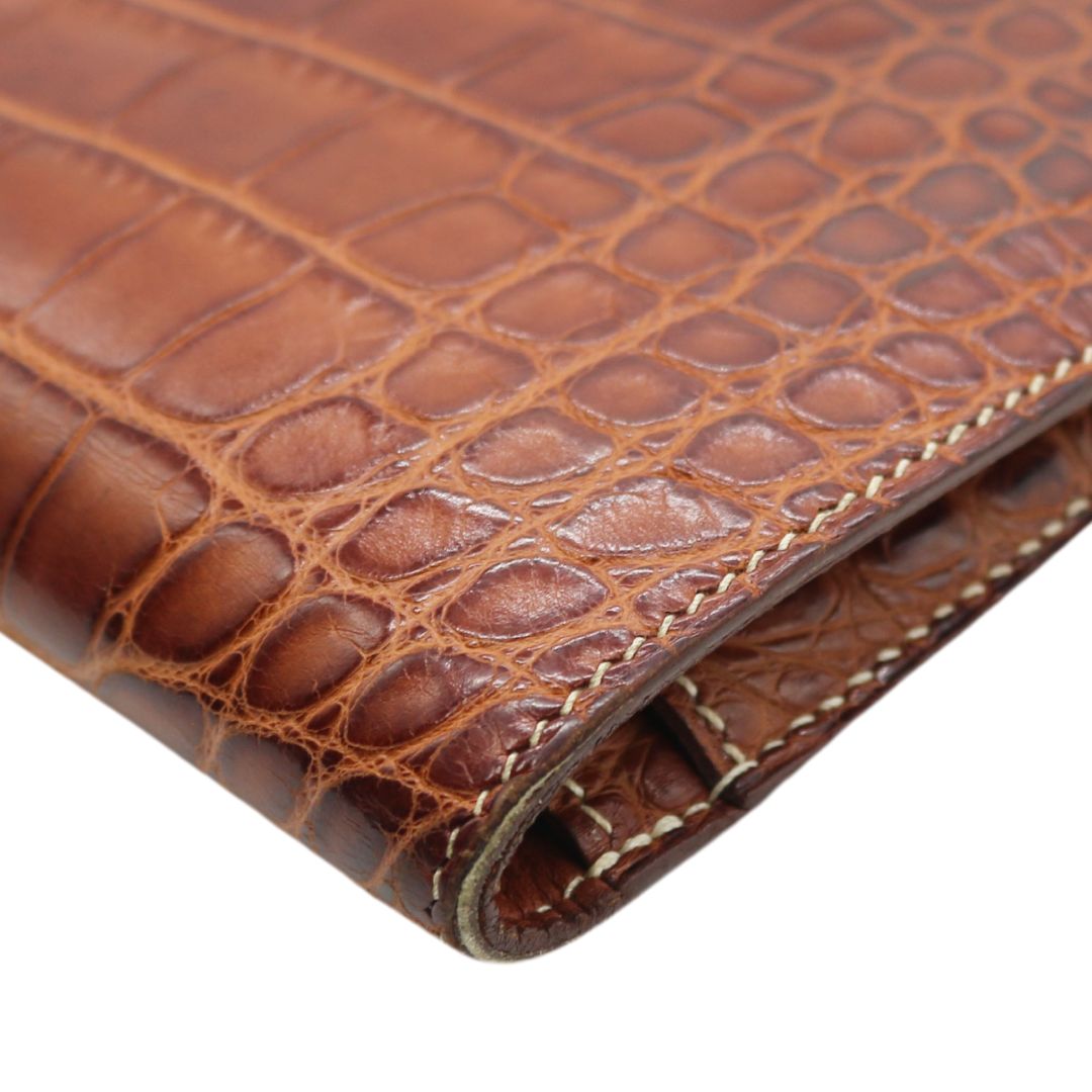 【超極美品】エルメス アリゲーター ドゴンGM ダークブラウン 二つ折り財布 超極美品】エルメス アリゲーター ドゴンGM ダークブラウン 二つ折り