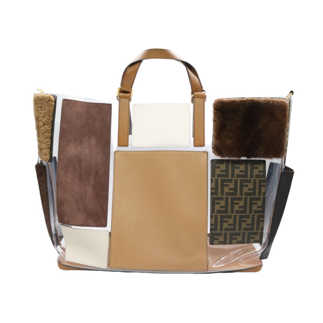 FENDI 7VA477 A91O F18H2 トートバッグ クリア ブラウン ゴールド金具